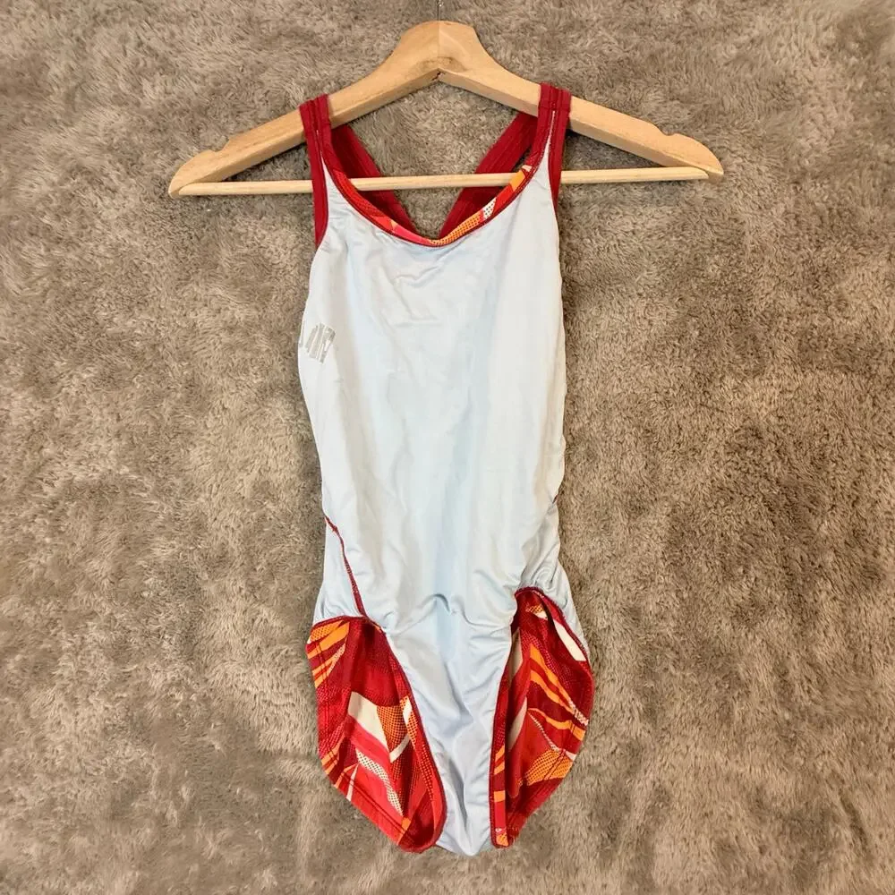 Nike Swimsuit Jagged Geo Red Orange Swimsuit One Piece Racerback 28 Girls 12